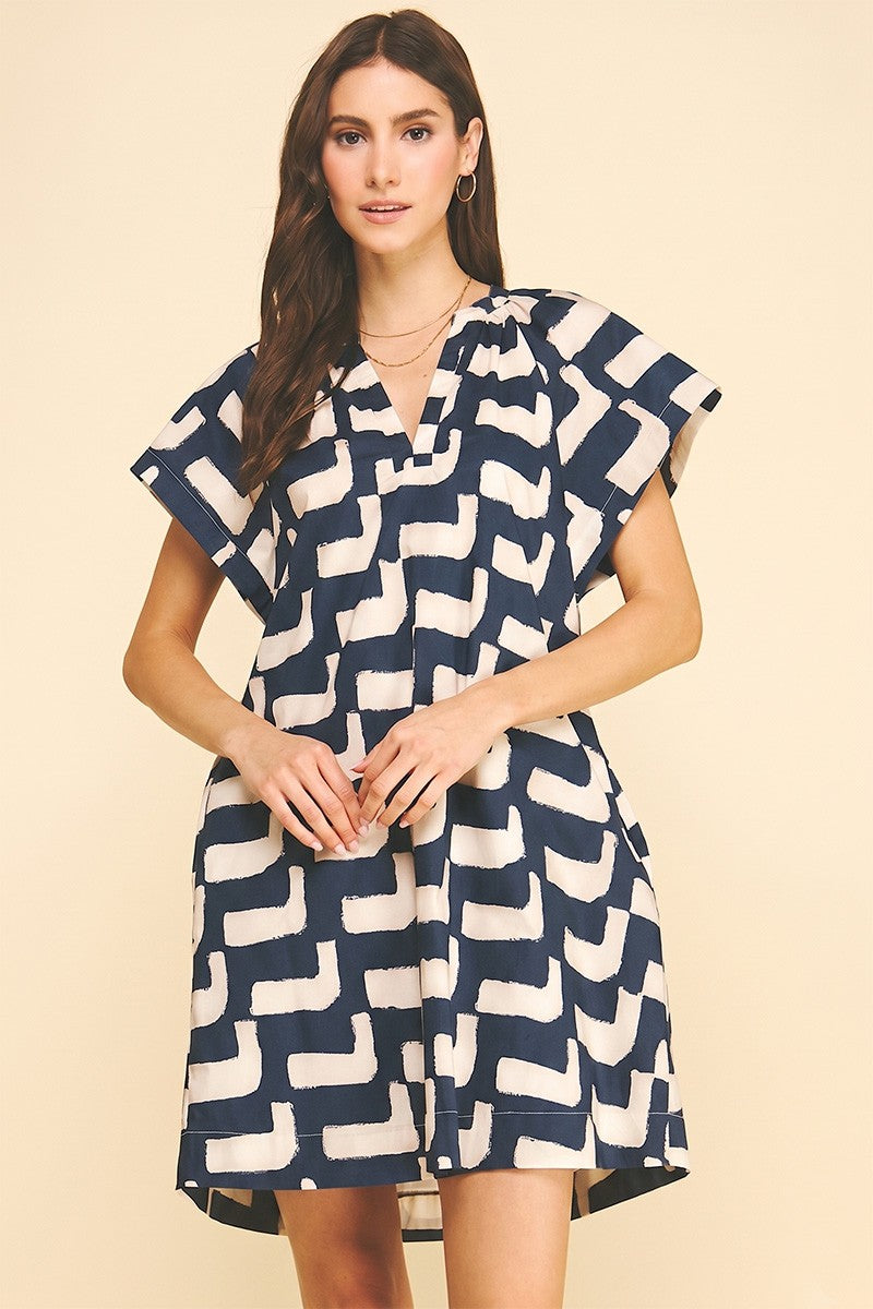Marly Geometric Print Tunic Dress In Navy