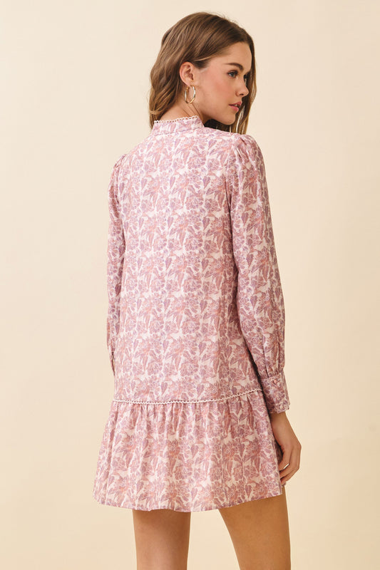 Mauve Floral Babydoll Mini Dress