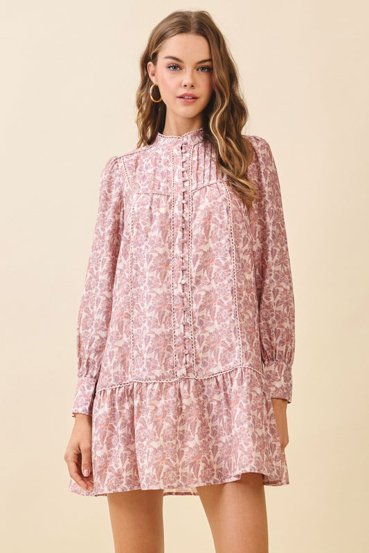 Mauve Floral Babydoll Mini Dress