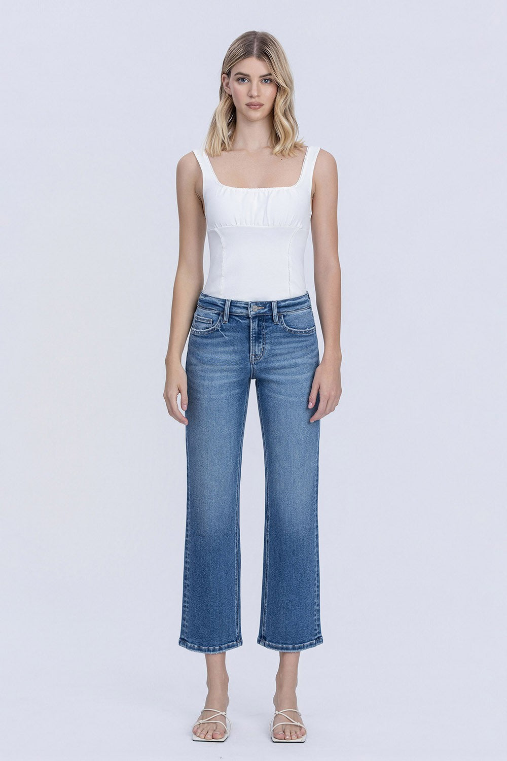 Melissa Mid Rise Straight Jean In Medium Dark Wash