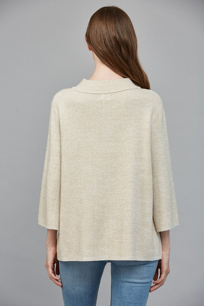 Metallic Mixed Mock Neck Sweater In Cream & Gold