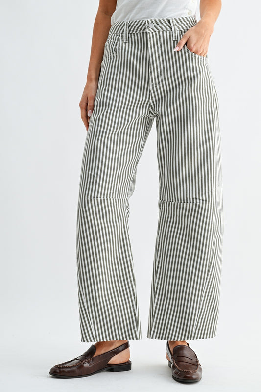 Mia Barrel Jean In Olive Stripe