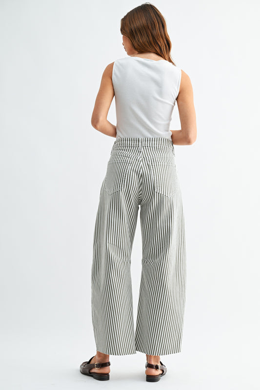 Mia Barrel Jean In Olive Stripe