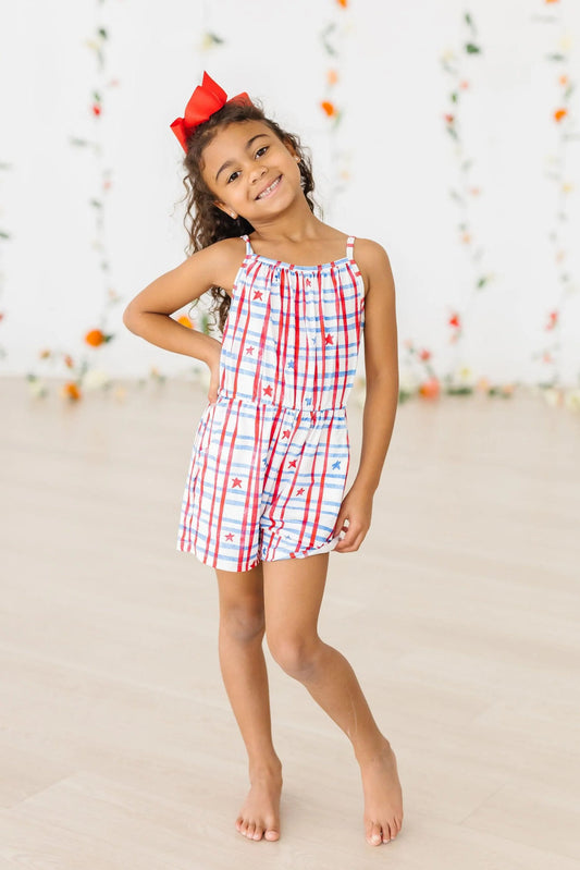 Mila & Rose Patriotic Plaid Strappy Play Romper
