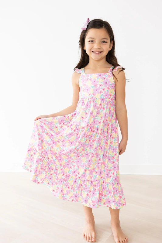 Mila & Rose Summer Watercolor Floral Ruffle Maxi Dress