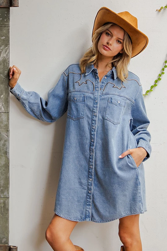 Mineral Washed Yoke Denim Mini Dress