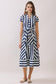 Mixed Striped Pattern Button Down Midi Dress in Navy