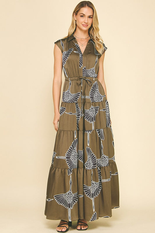 Mocha Print Tiered Maxi Dress