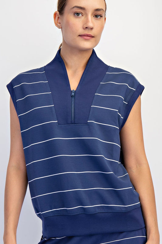 Modal Scuba Stripe Tulip Short Set In Navy & Cream