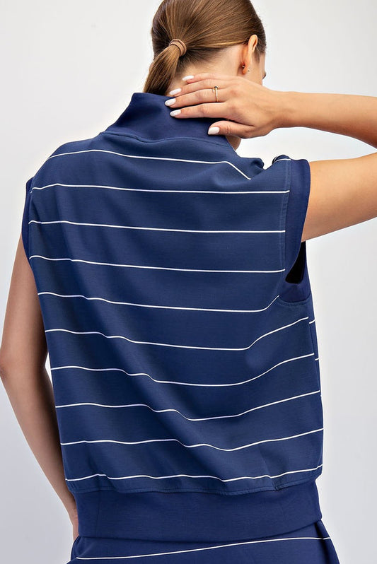 Modal Scuba Stripe Tulip Short Set In Navy & Cream