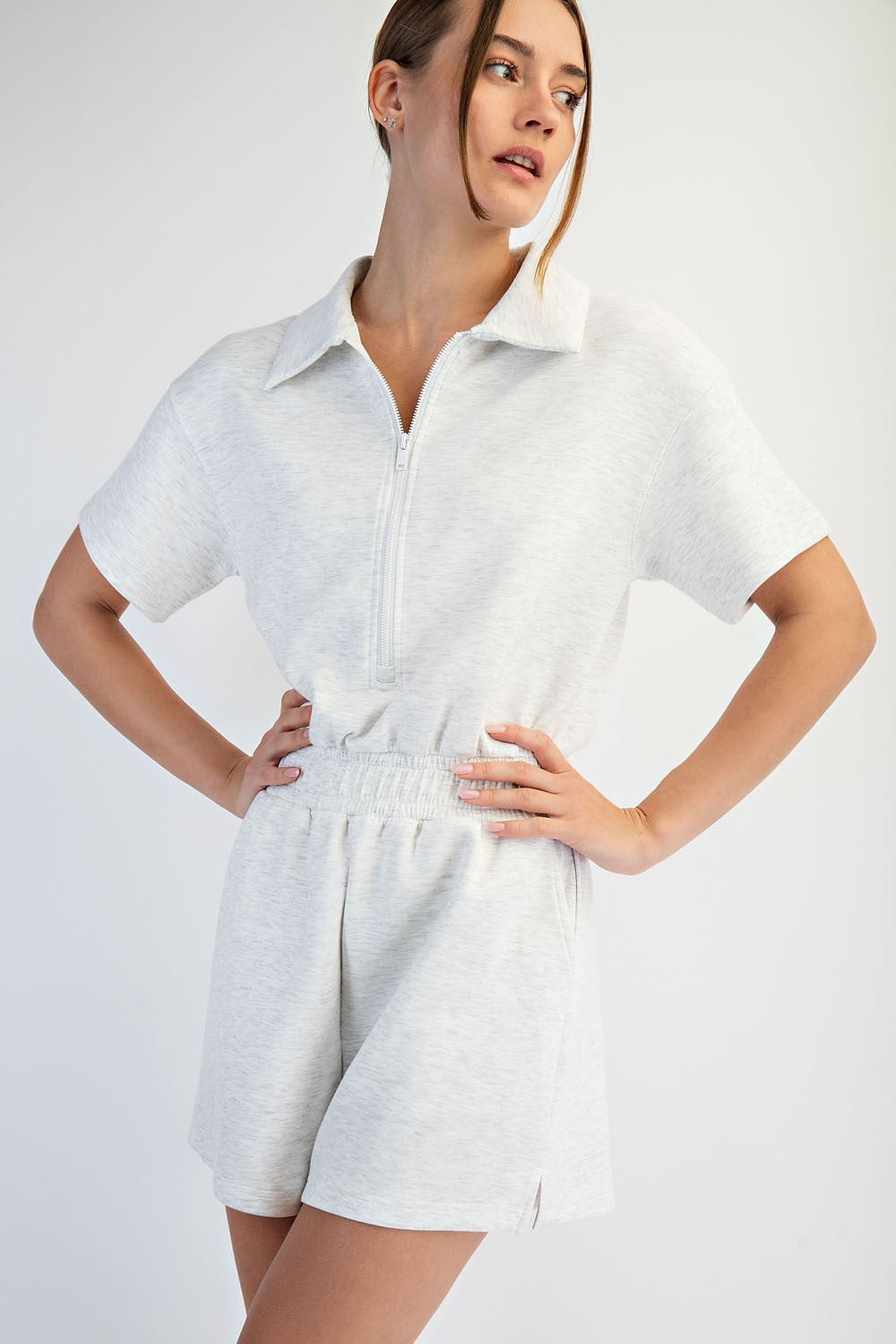 Modal Scuba Quarter Zip Short Sleeve Romper