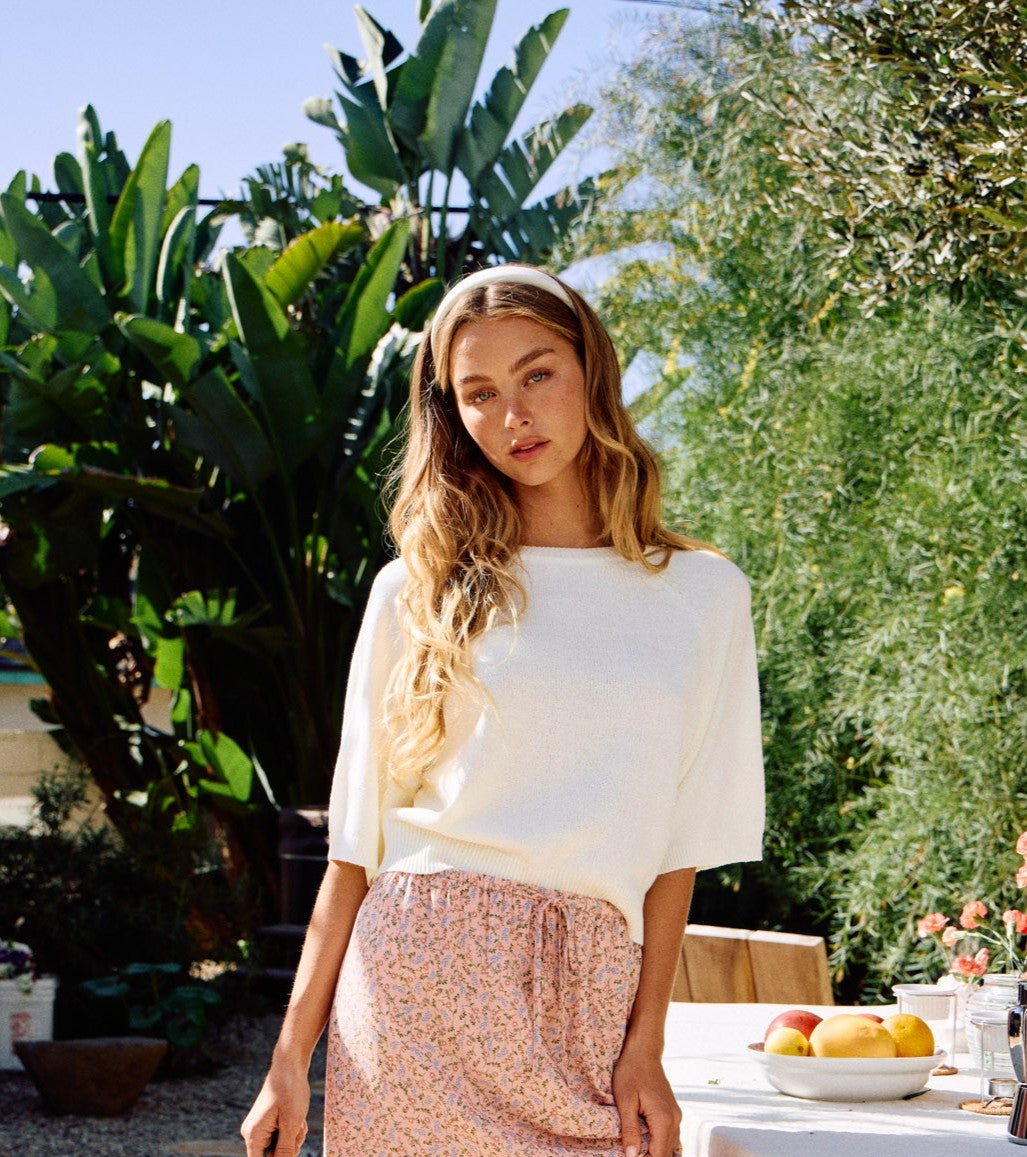 Modern Raglan Sleeve Knit Sweater in Cream