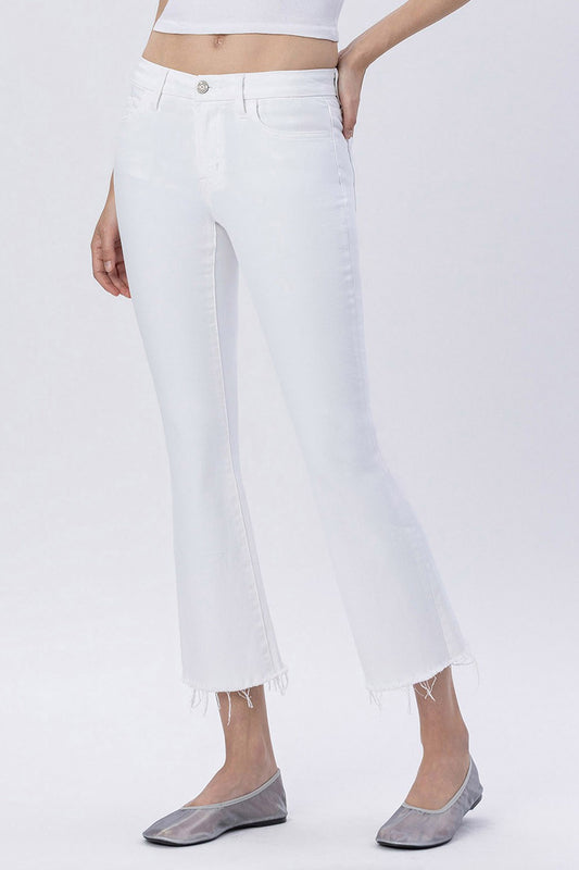 Molly Mid Rise Seamless Waistband Crop Flare White Jeans