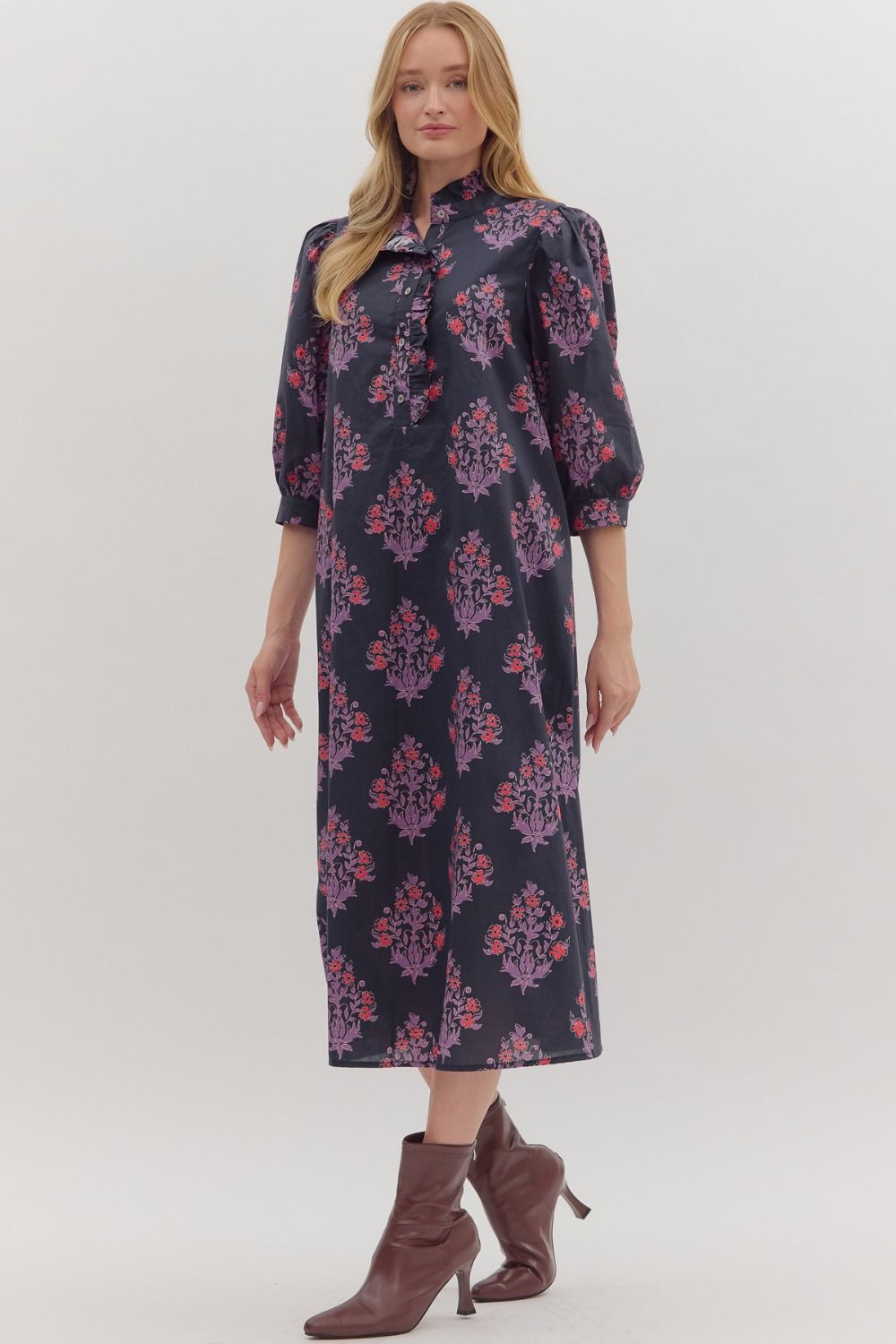 Navy Botanical Maxi Dress