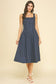Navy Polka Dot Flared A-line Midi Dress