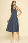 Navy Polka Dot Flared A-line Midi Dress