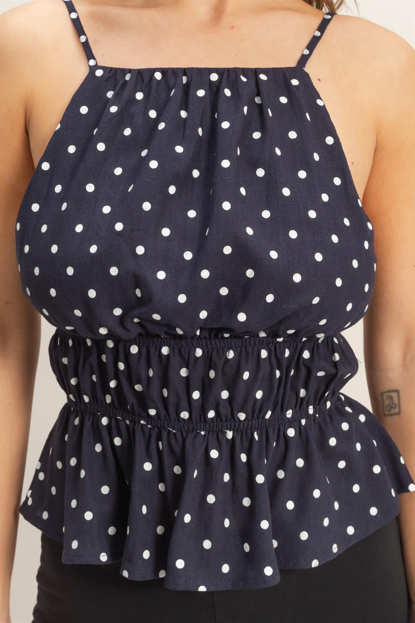 Navy Polka Dot Halter Top