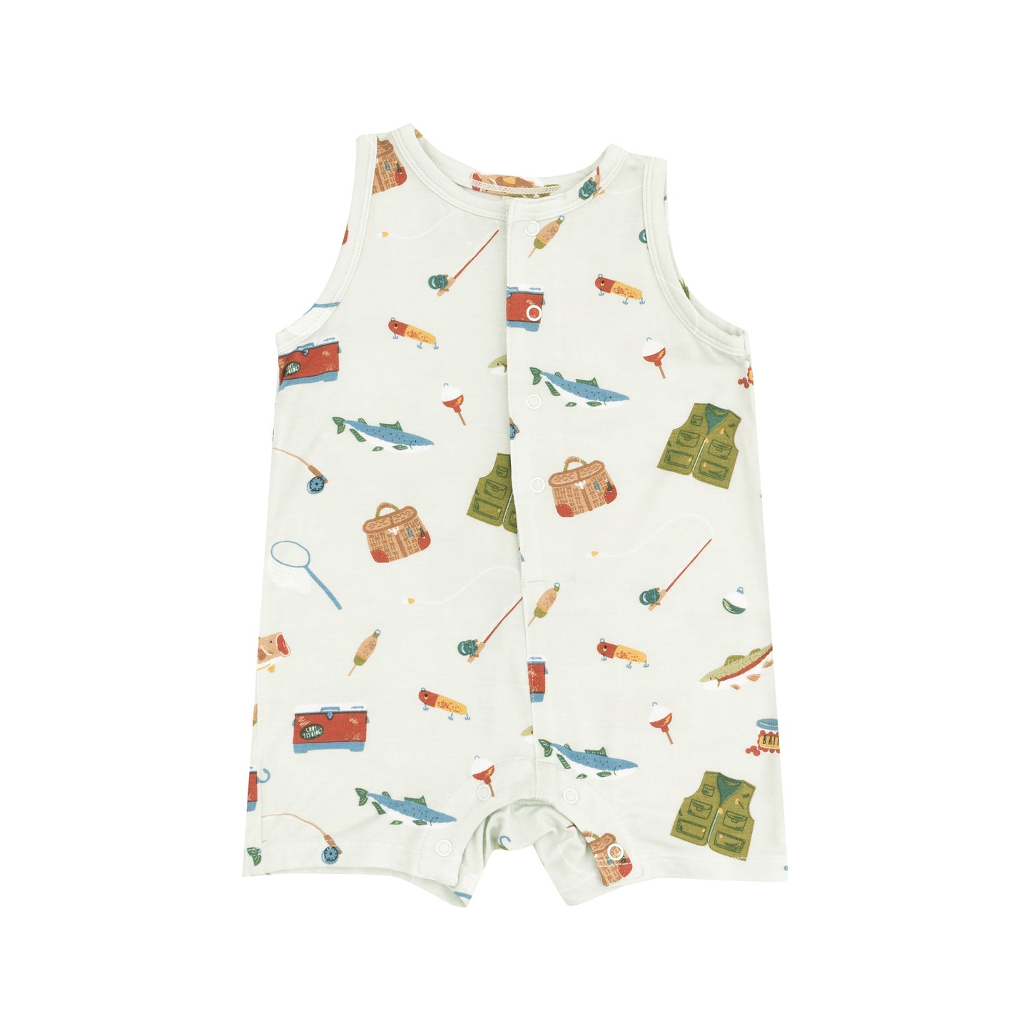 Angel Dear Fishing Things Green Shortie Romper