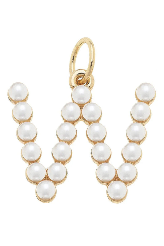 W Pearl Studded Letter Charm In Ivory