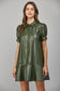 Olive Faux Leather Button Front Dress