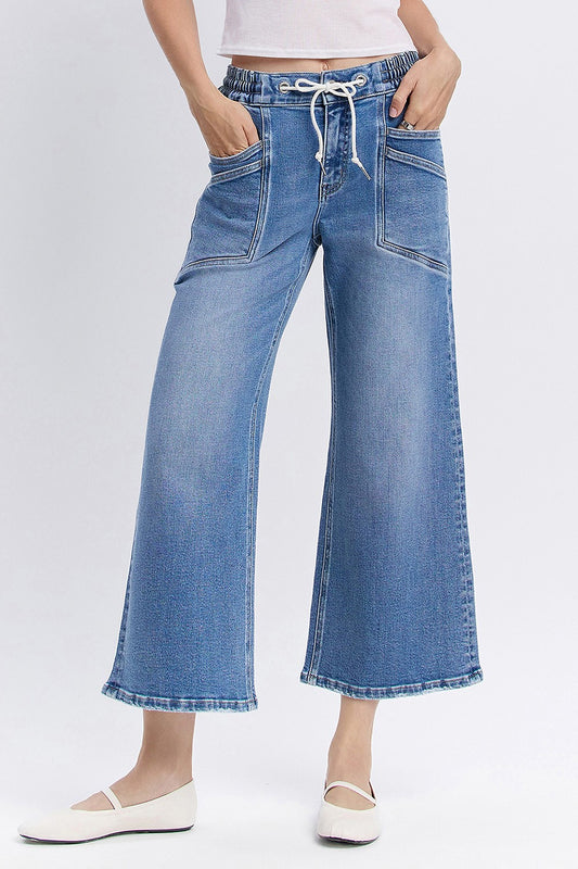 Olivia High Rise Drawstring Waistband Wide Leg Jeans