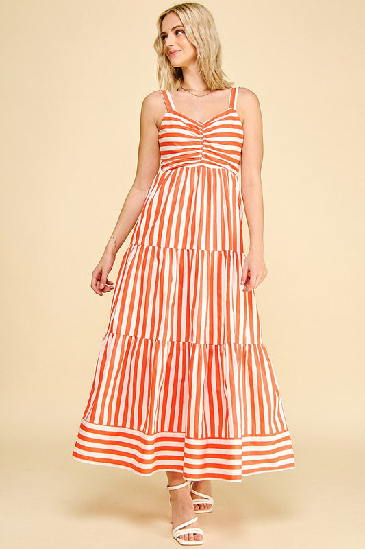 Orange Stripe Tiered Maxi Dress