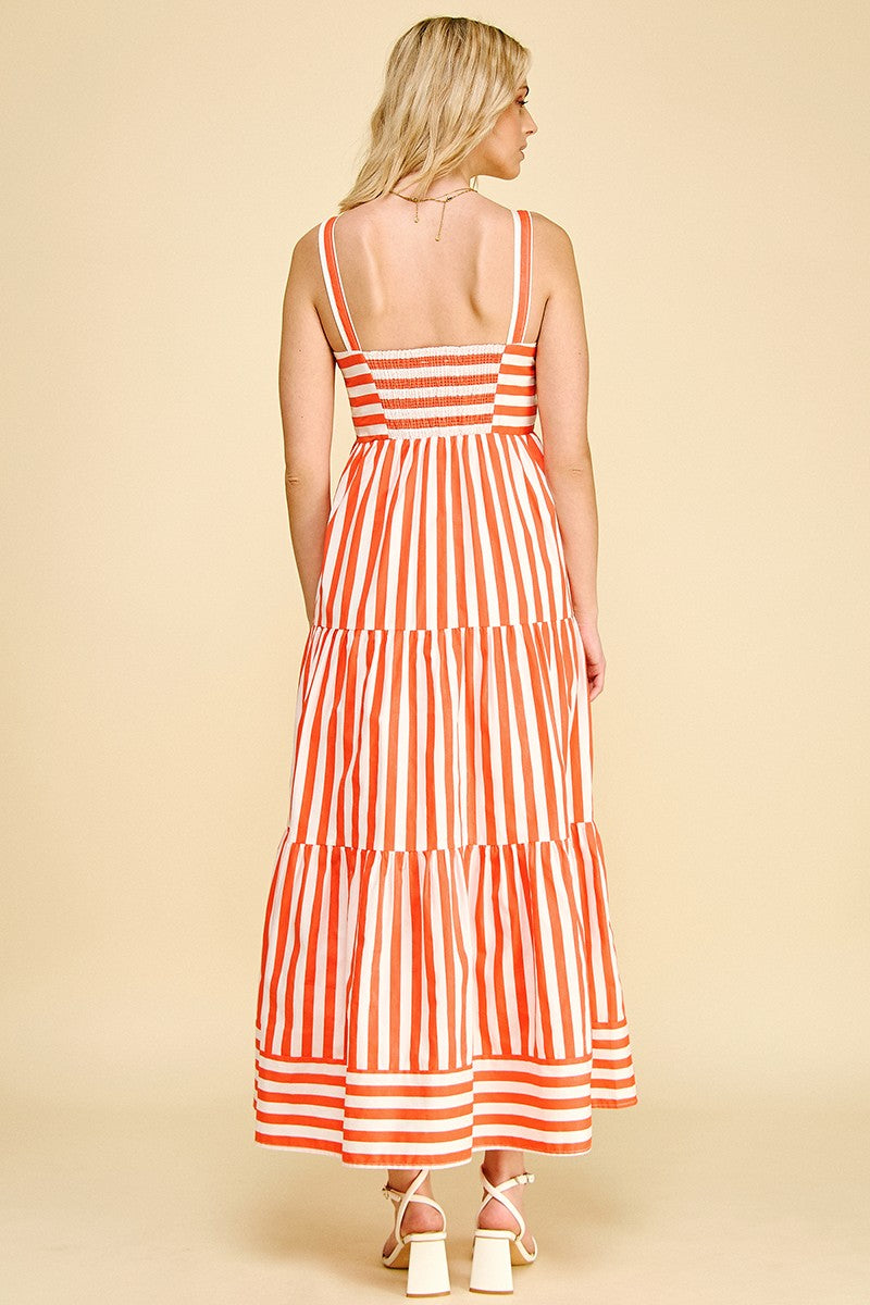 Orange Stripe Tiered Maxi Dress