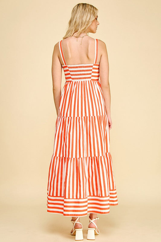 Orange Stripe Tiered Maxi Dress