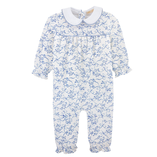 Baby Club Chic Blue Romantic Toile Printed Pima Playsuit With Round Collar