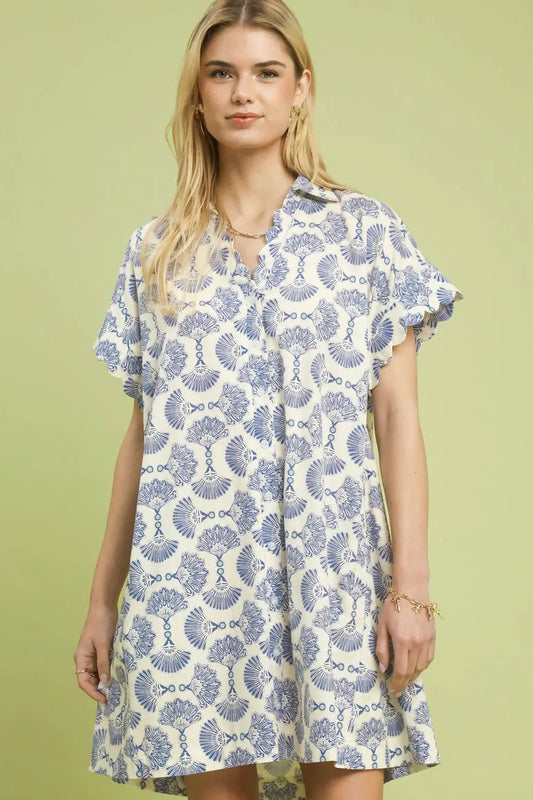 Parisian Bloom Shirt Dress In Blue