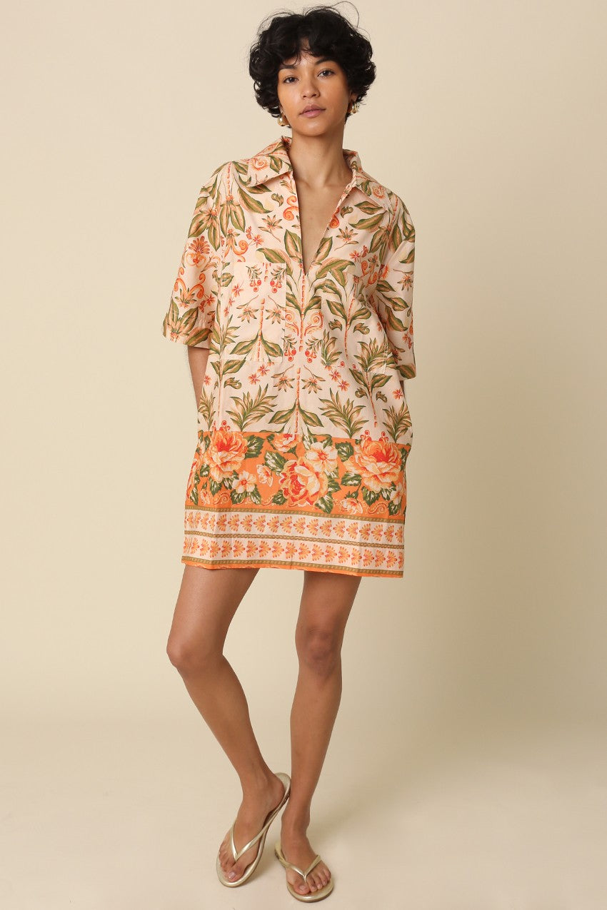 Peachy Floral Collarded Dress