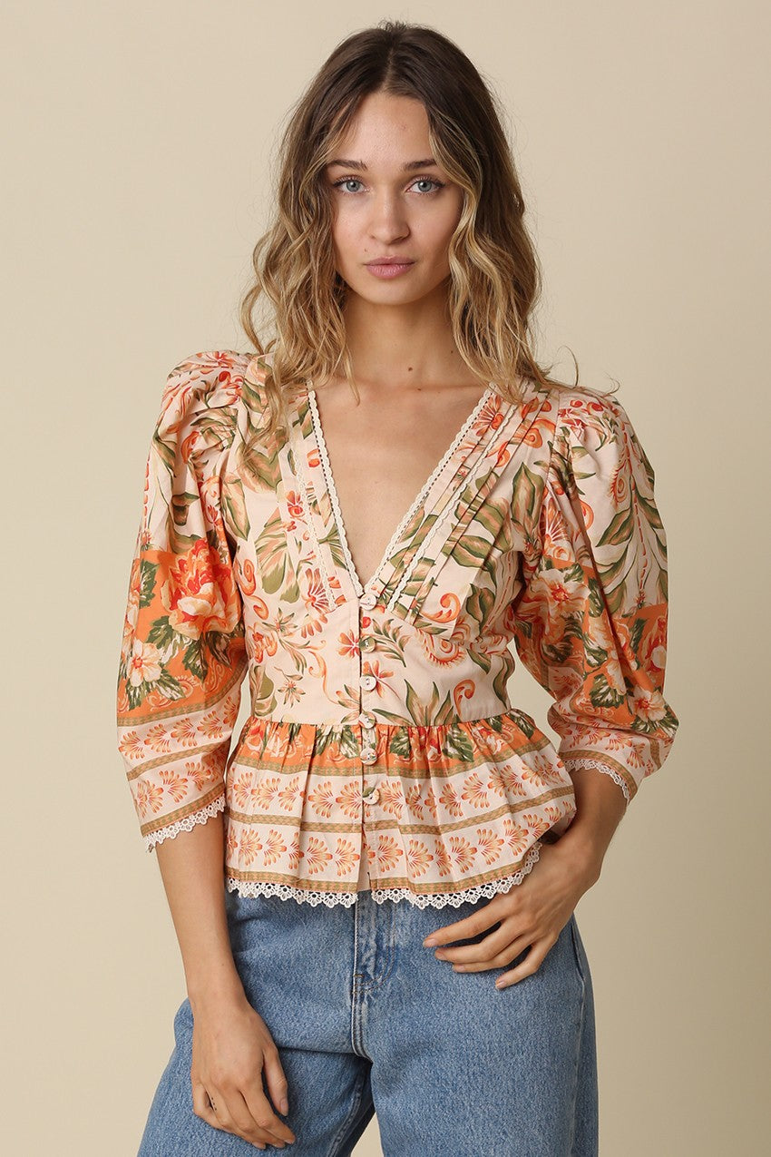 Peachy Floral Peplum Blouse