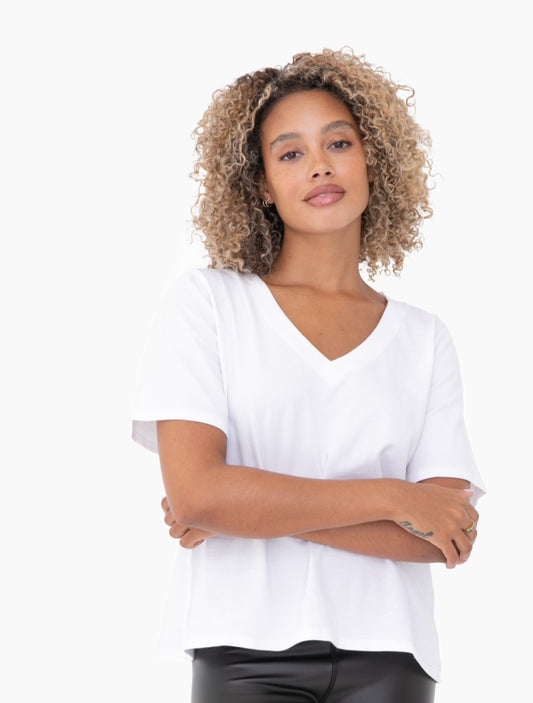 Pima Cotton V Neck Tee in White