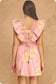 Pink Floral Ruffle Flutter Sleeve Smocked Mini Dress