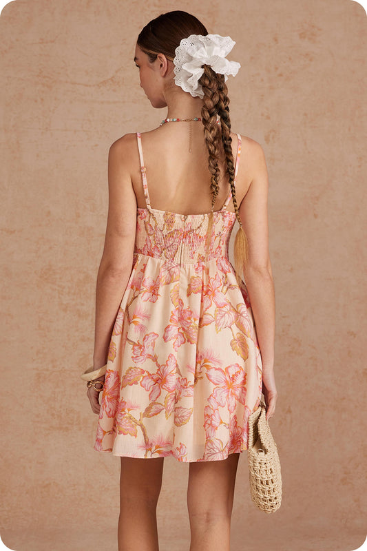 Pintuck Detail Floral Dress