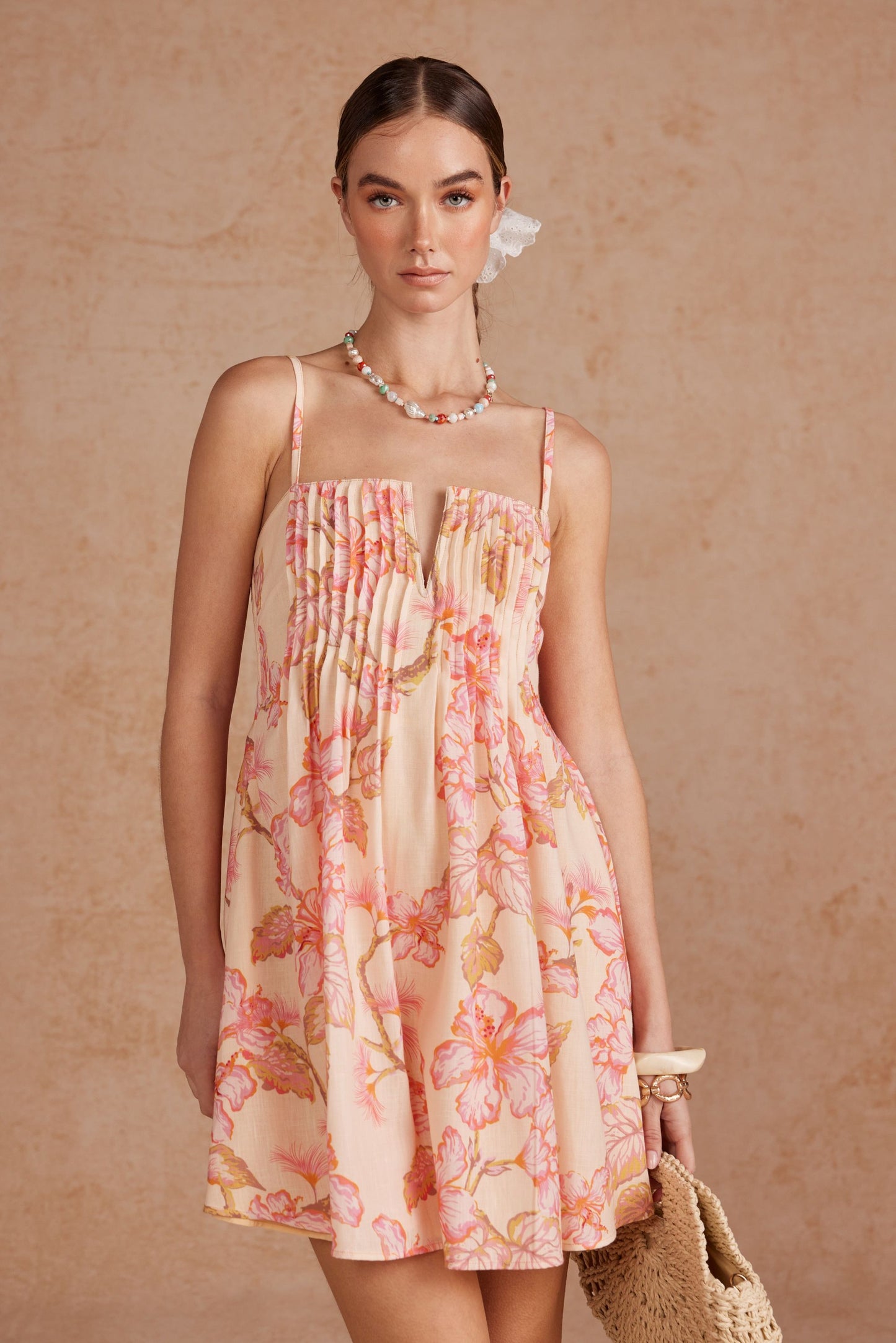 Pintuck Detail Floral Dress