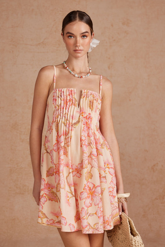 Pintuck Detail Floral Dress