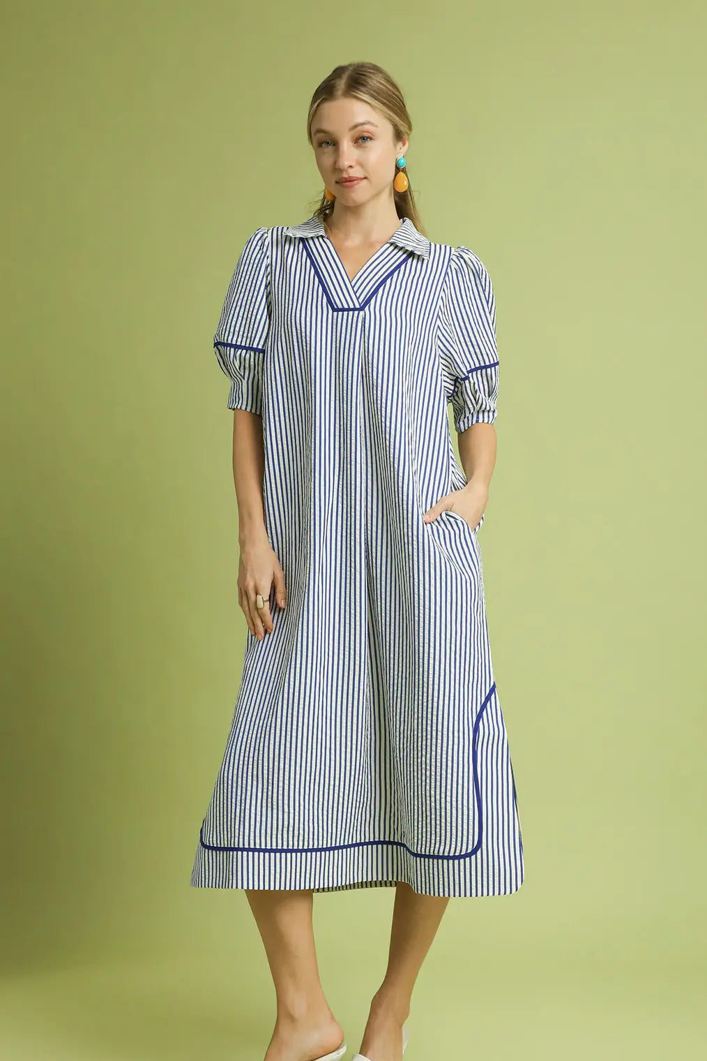 Piping Blue Midi Dress