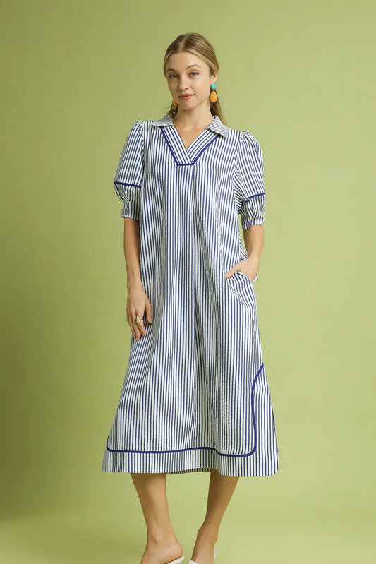 Piping Blue Midi Dress