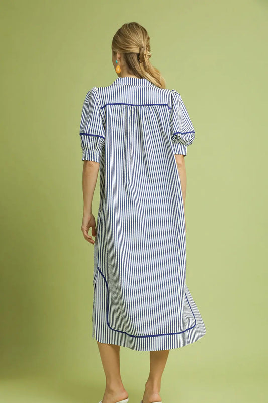 Piping Blue Midi Dress