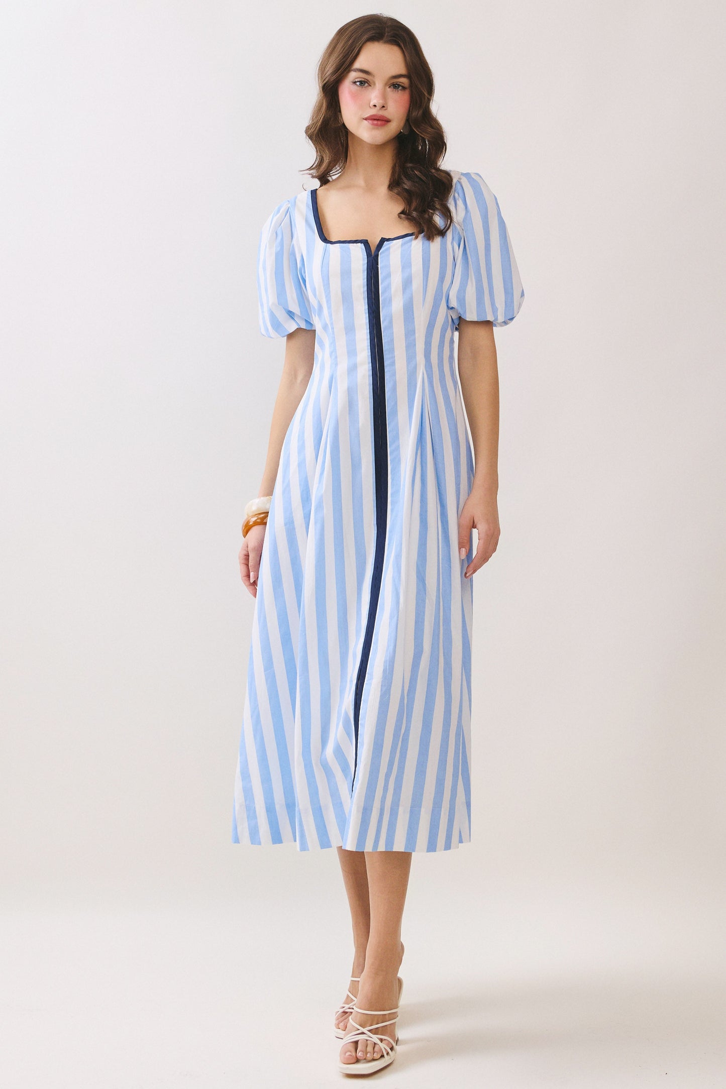 Piping Detail Stripe Midi Dress
