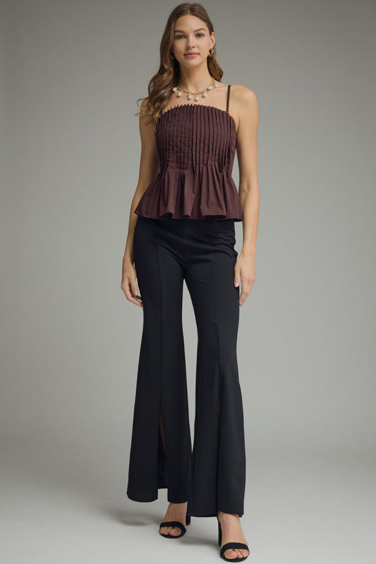 Pleated Cami Top In Brown