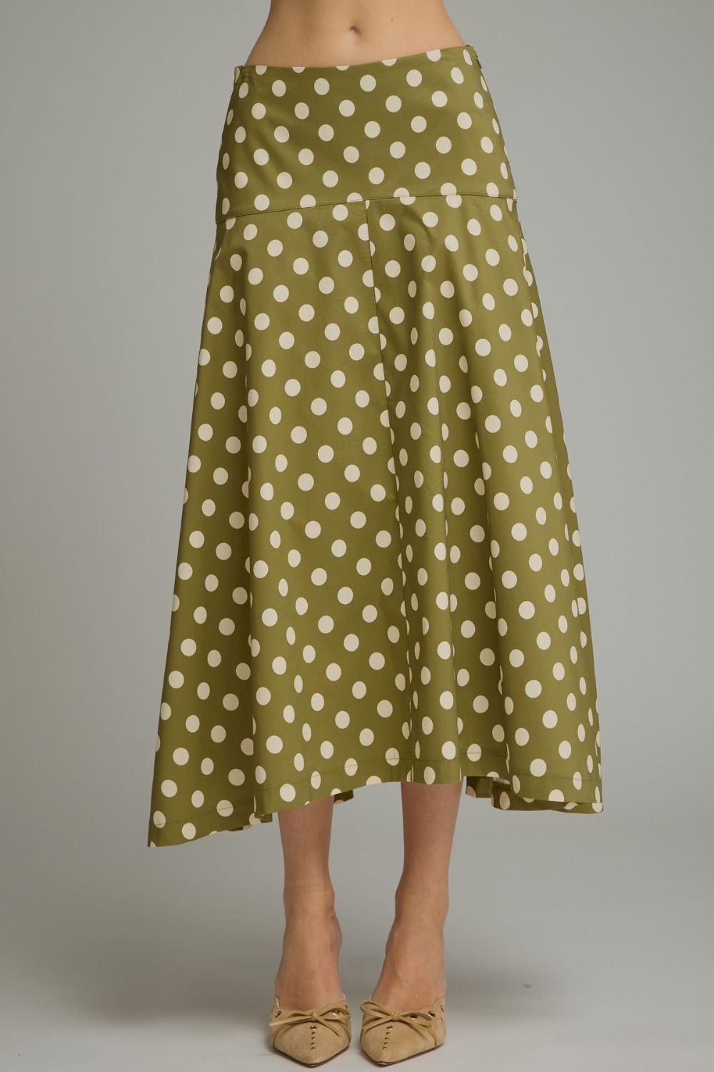 Polka Dot Midi Skirt In Olive