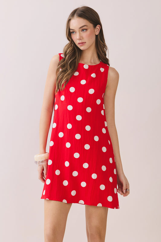 Polka Dot Print Sleeveless Shift Dress In Red