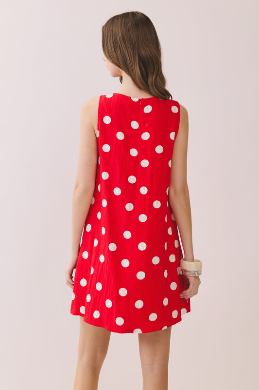 Polka Dot Print Sleeveless Shift Dress In Red