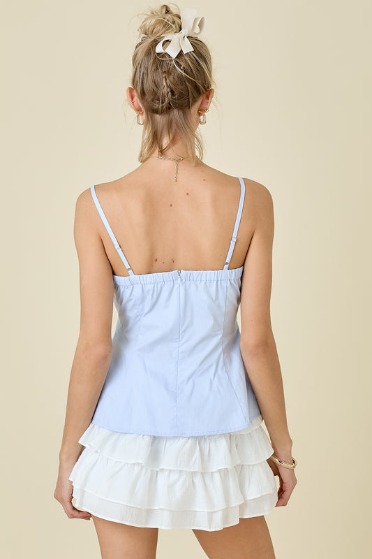 Poplin Fit & Flare Top In Blue