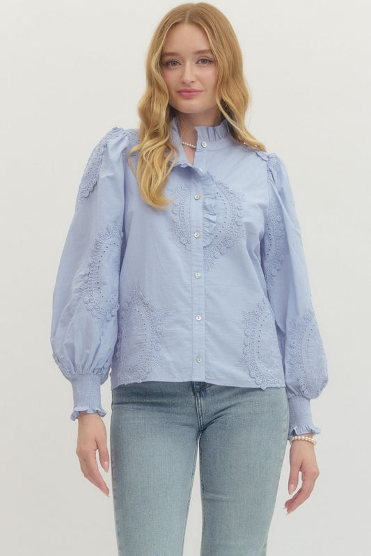 Pretty Detail Top In Light Blue