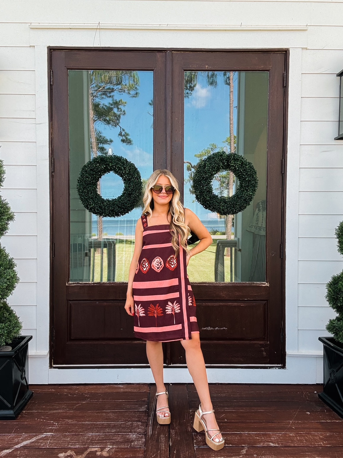 Printed Faux Wrap Mini Dress In Plum
