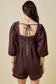 Puff Sleeve Denim Romper In Brown