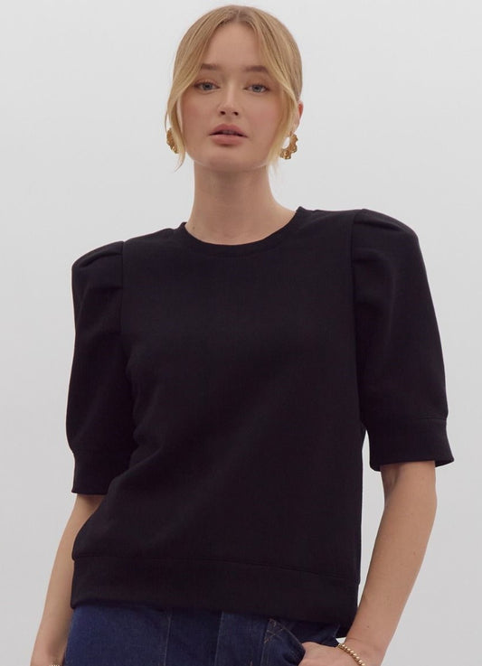 Puff Sleeve S/S Sweatshirt in Black